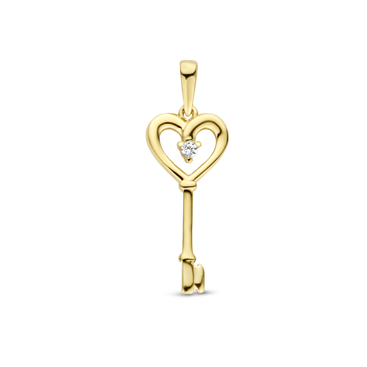 Gouden hanger sleutel met hart en zirkonia