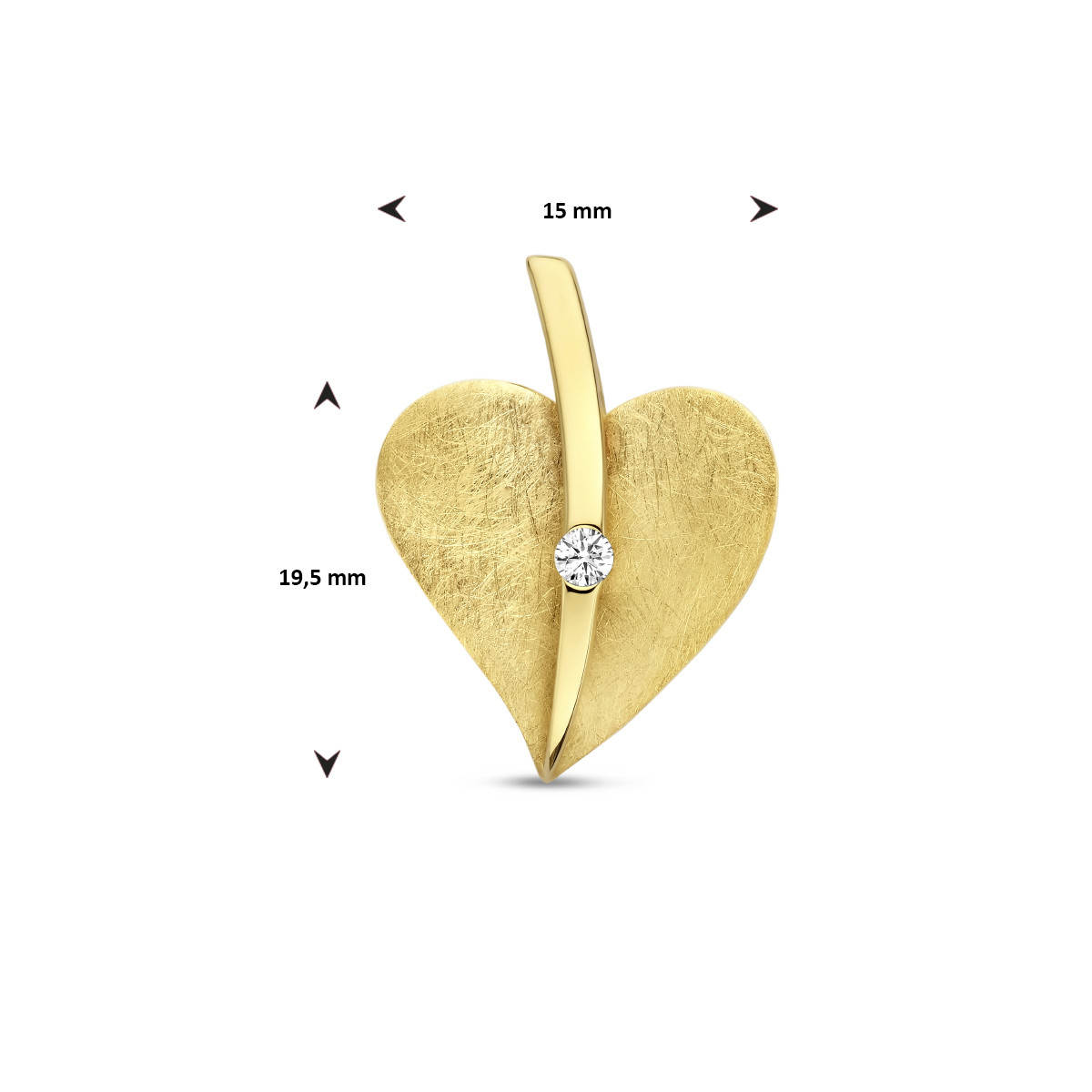 Gouden hart hanger gescratcht met diamant 0.04 crt