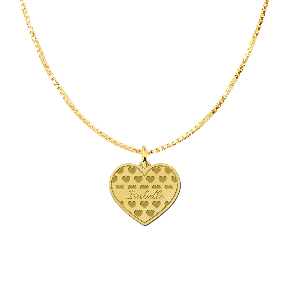 Gouden hart hanger met hartjes patroon en naam