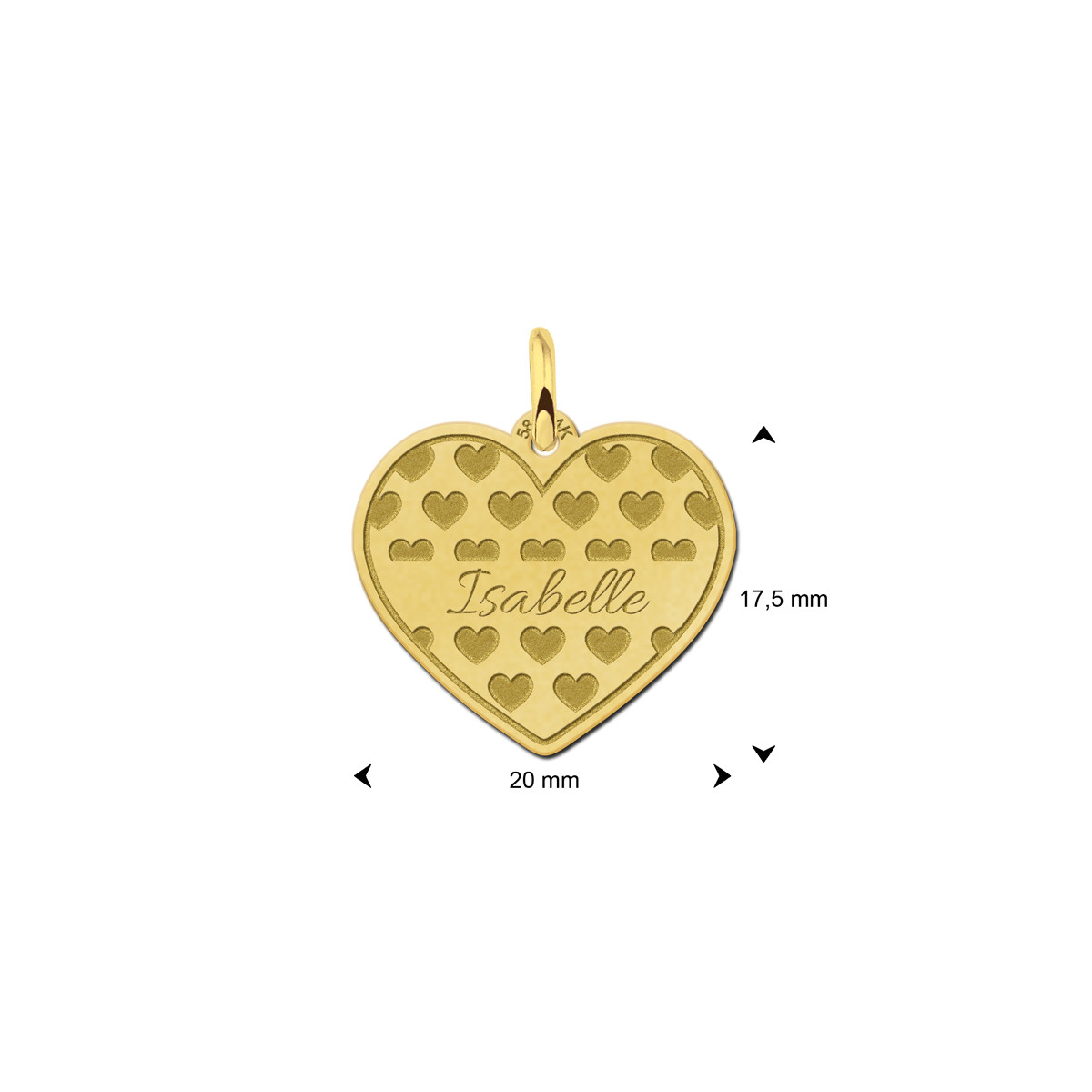 Gouden hart hanger met hartjes patroon en naam