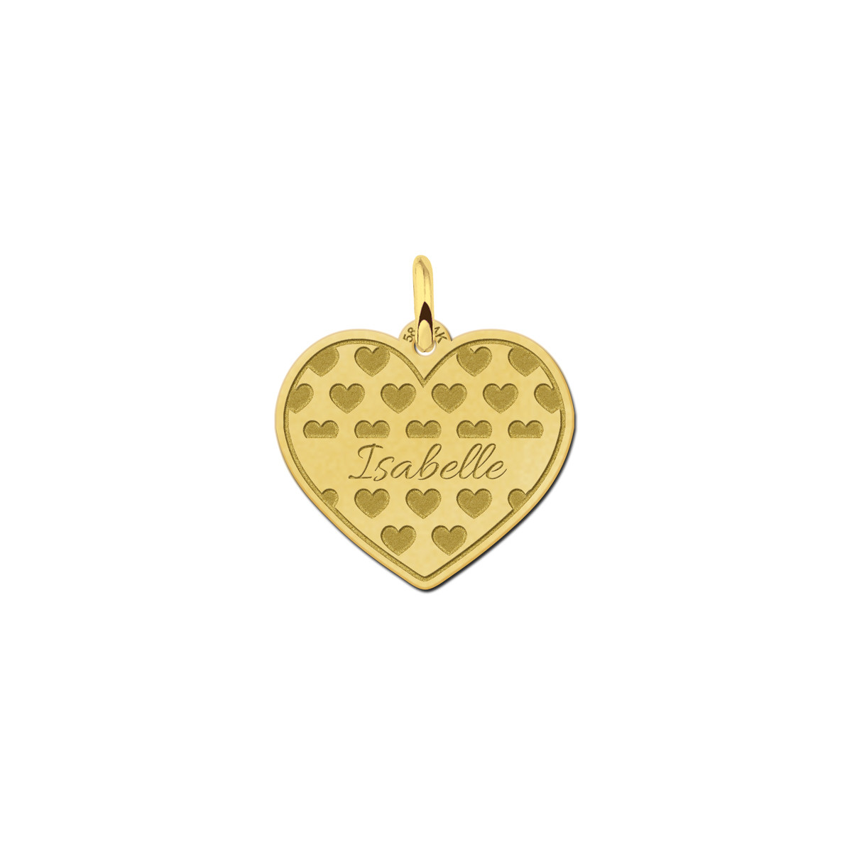 Gouden hart hanger met hartjes patroon en naam
