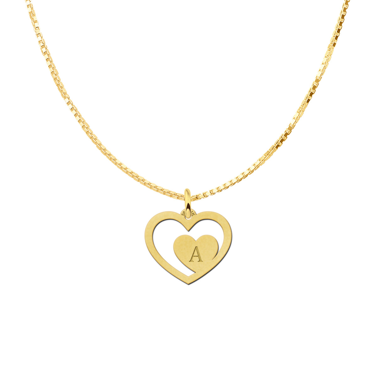 Gouden harten hanger met letter