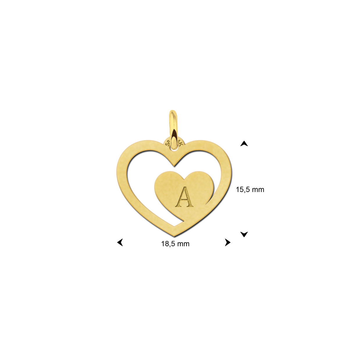 Gouden harten hanger met letter