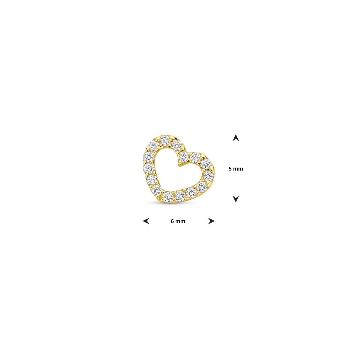 Gouden hartjes hanger met 0.04 crt diamanten 14-karaat 6 mm breed - Hoogte 5 mm