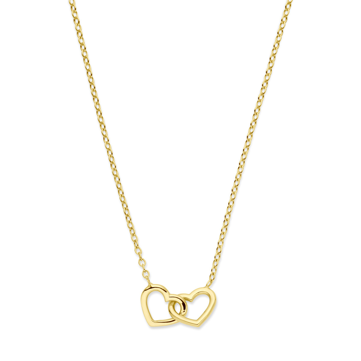 Gouden hartjes ketting met twee verweven hartjes - Lengte 40-42-44-cm