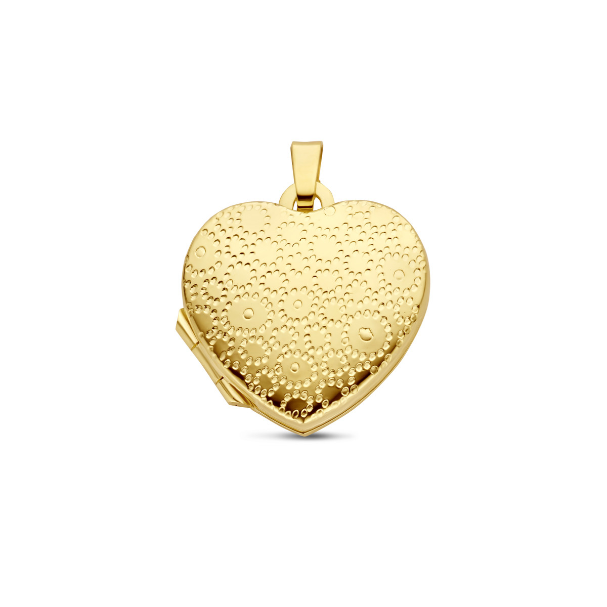 Gouden hartjes medaillon met bewerking 18 mm breed - Hoogte 23 mm