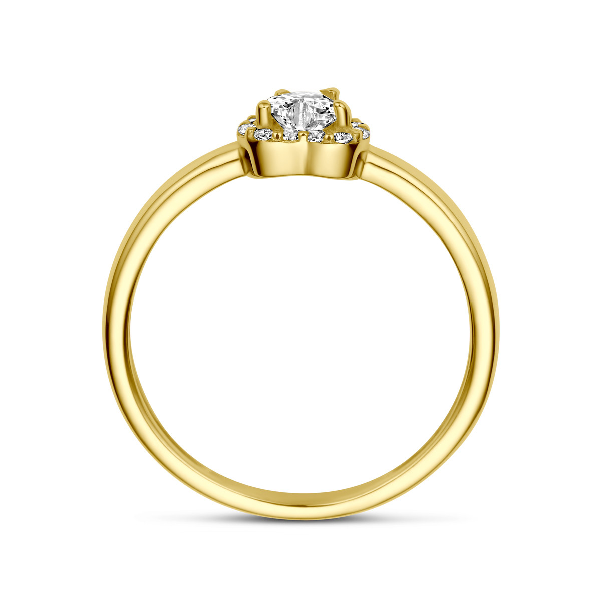 Gouden hartjes ring met halo zirkonia's