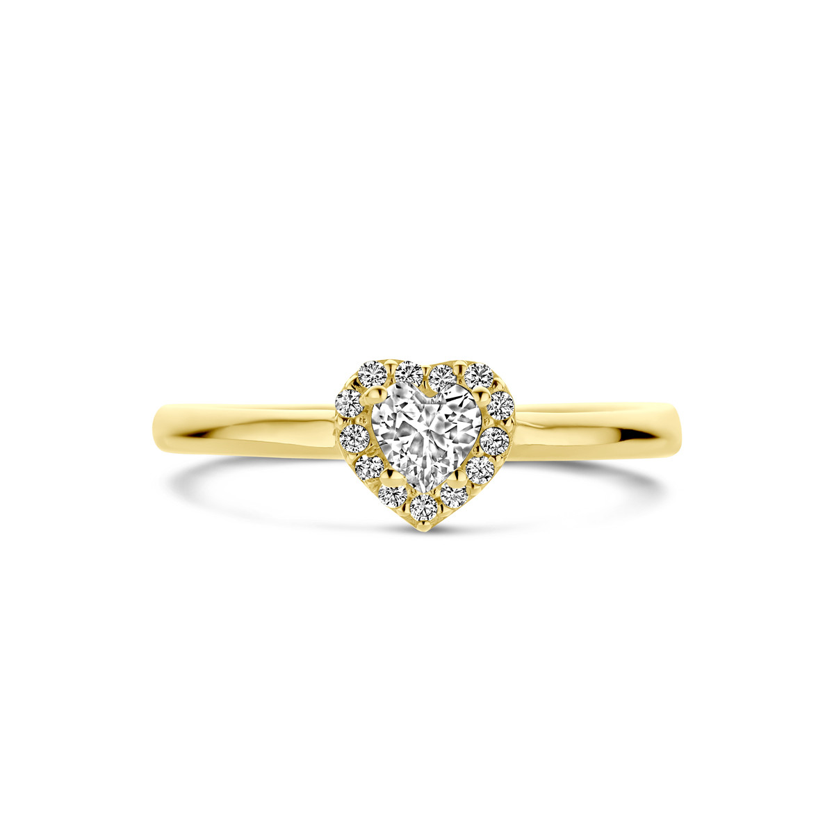Gouden hartjes ring met halo zirkonia's