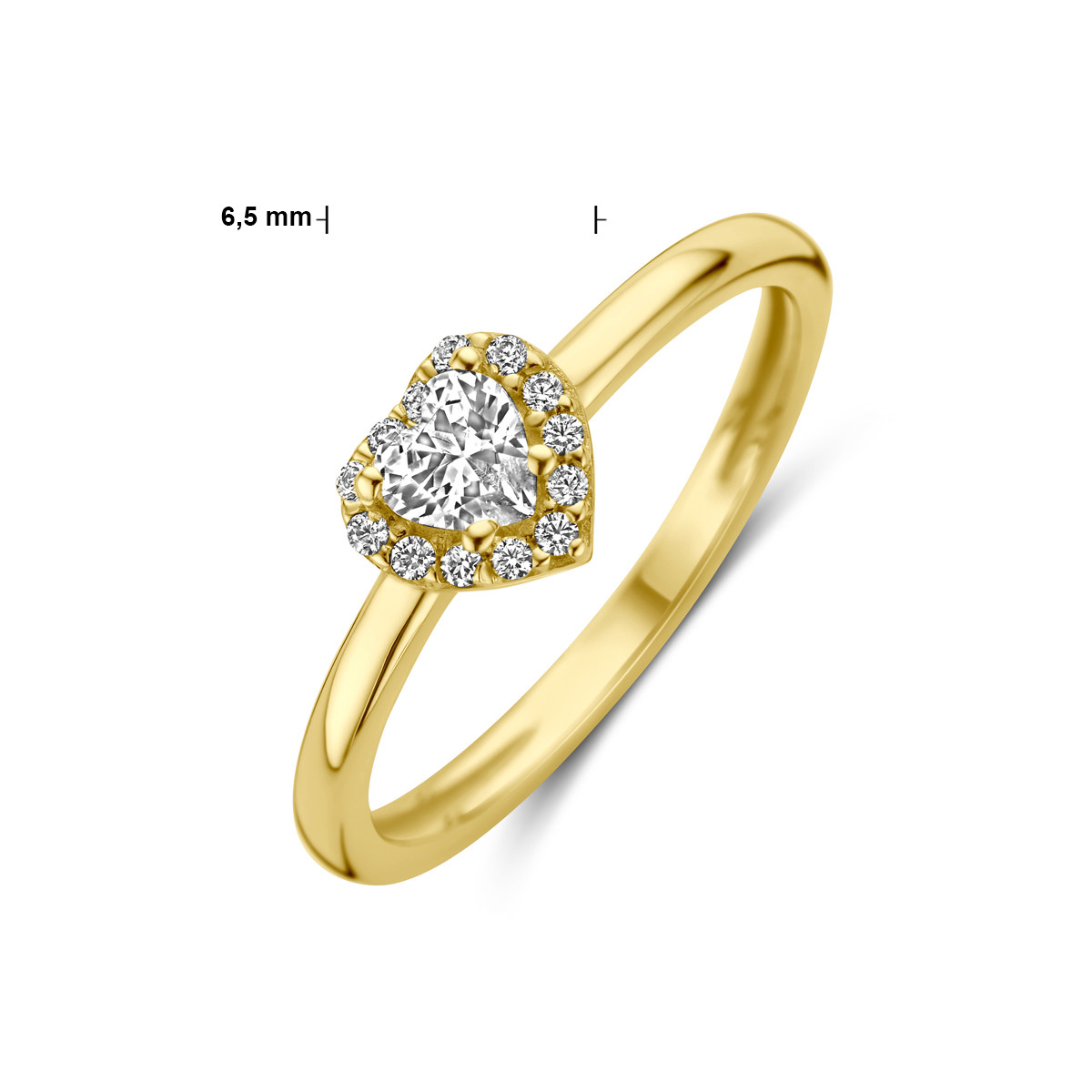 Gouden hartjes ring met halo zirkonia's