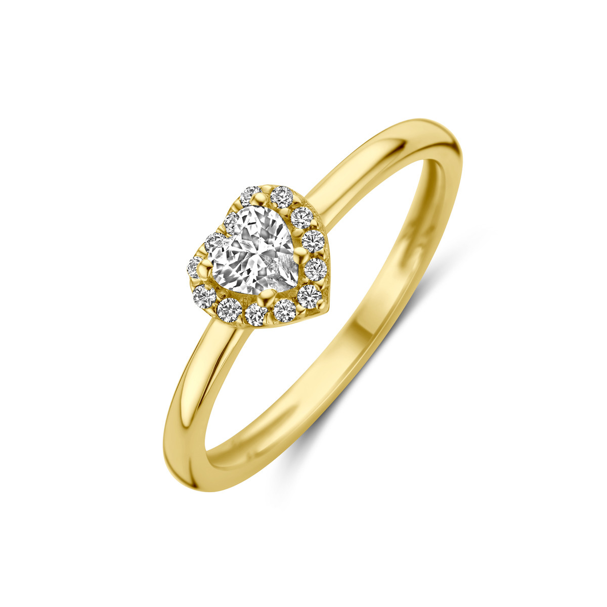 Gouden hartjes ring met halo zirkonia's