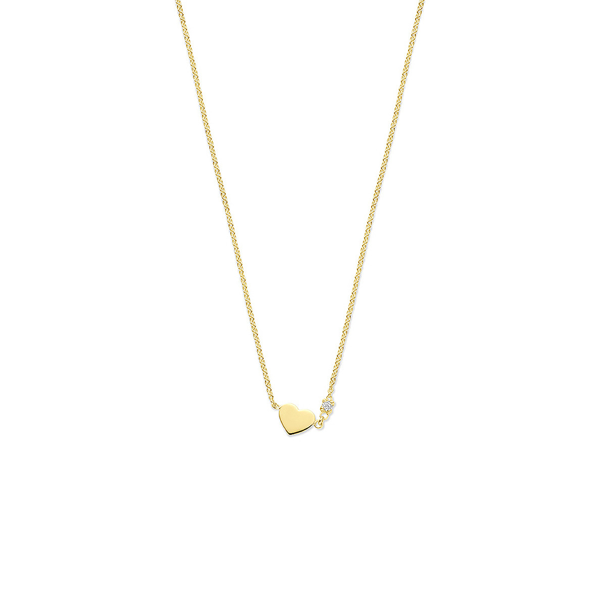 Gouden hartjesketting met briljant geslepen diamant 0.02 crt - Lengte 40 t/m 44 cm