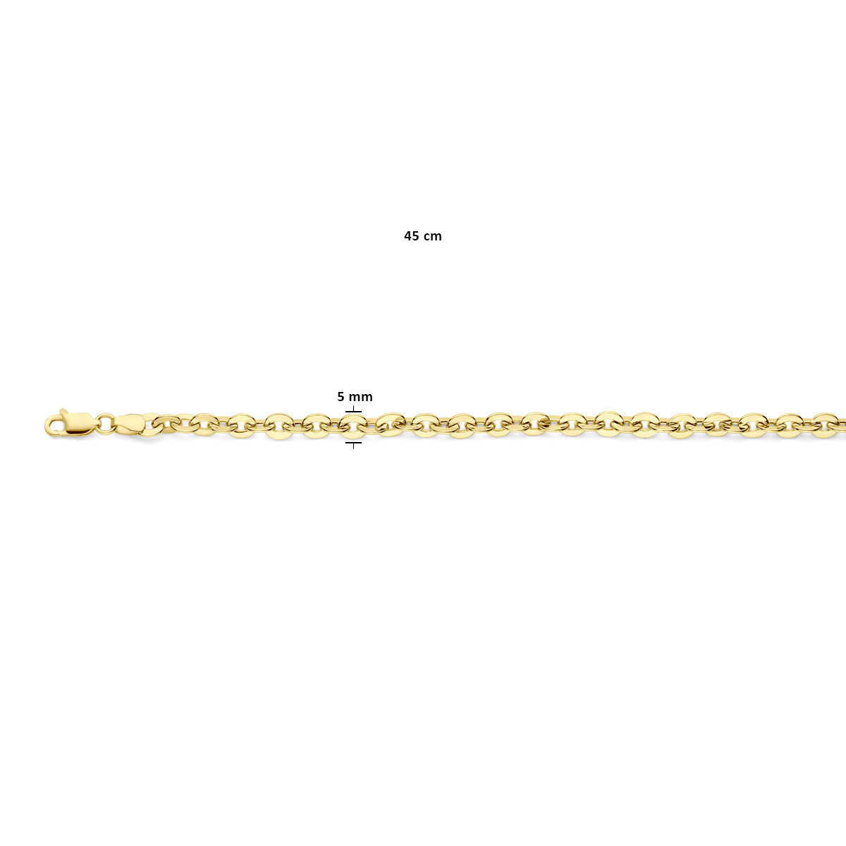 Gouden jasseron schakelketting 5 mm breed - Lengte 45 cm