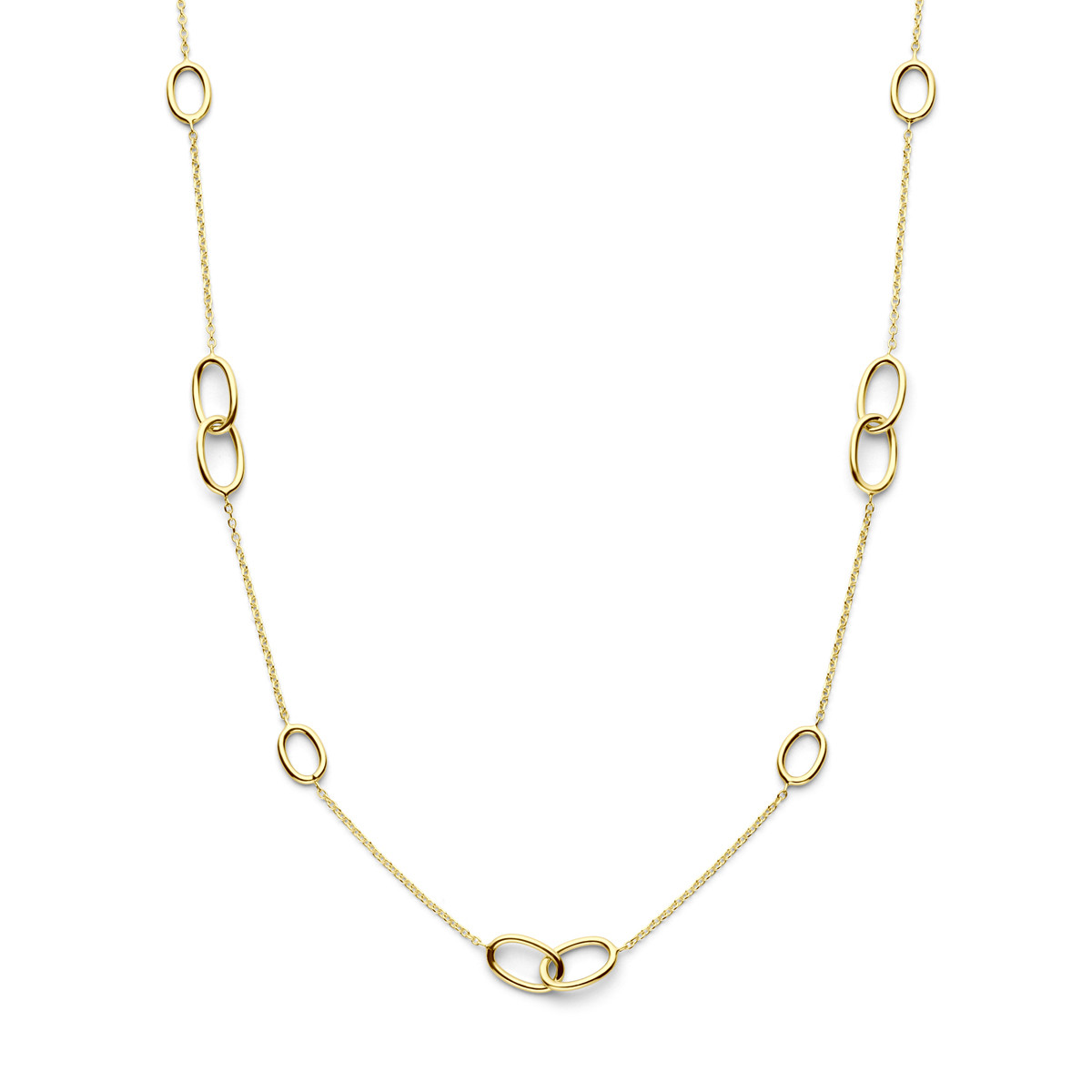 Gouden ketting met 10 open ovaaltjes - Lengte 43-45 cm