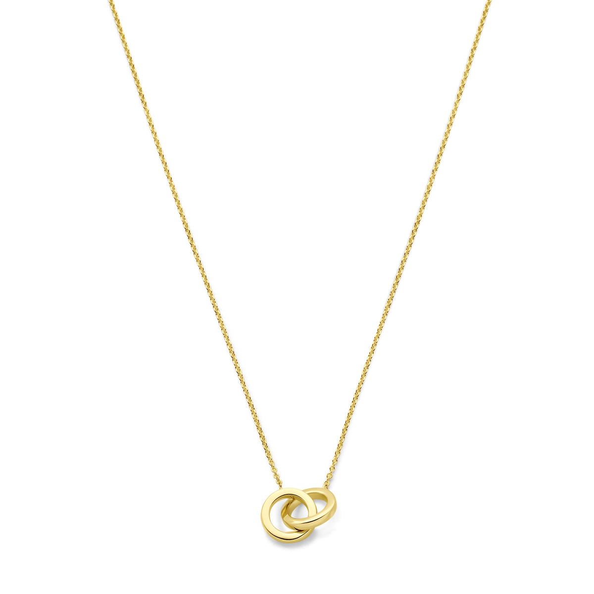 Gouden ketting met 14-karaat anker schakels 2 glanzende cirkel hangers - Lengte 40-42-44 cm