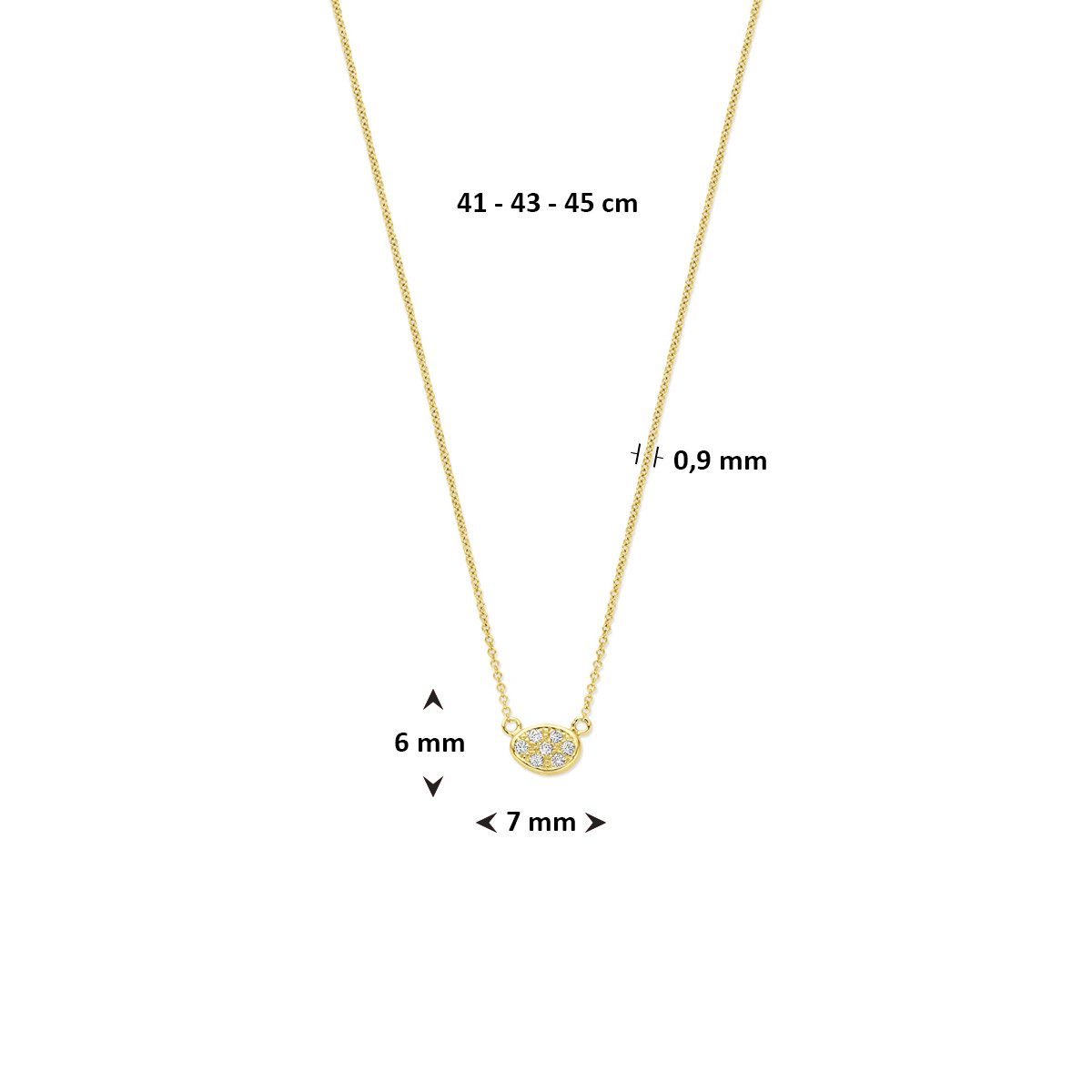 Gouden ketting met briljant geslepen diamant hanger 0.075 crt - Lengte 41-43-45 cm