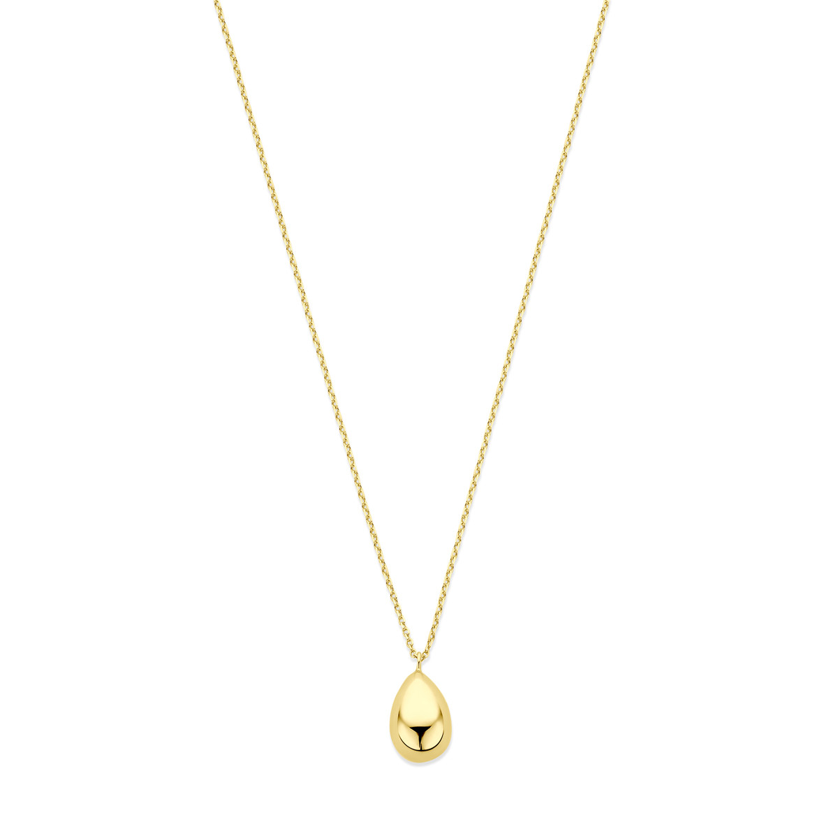 Gouden ketting met een glanzende druppel hanger 7.5 mm x 11 mm - Lengte 42 cm, 45 cm