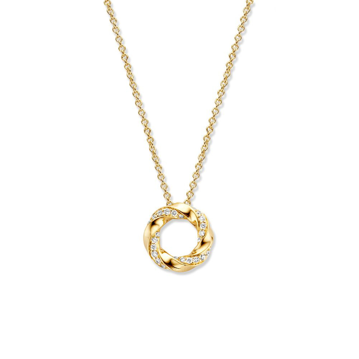 Gouden ketting met gedraaide ronde hanger diamant