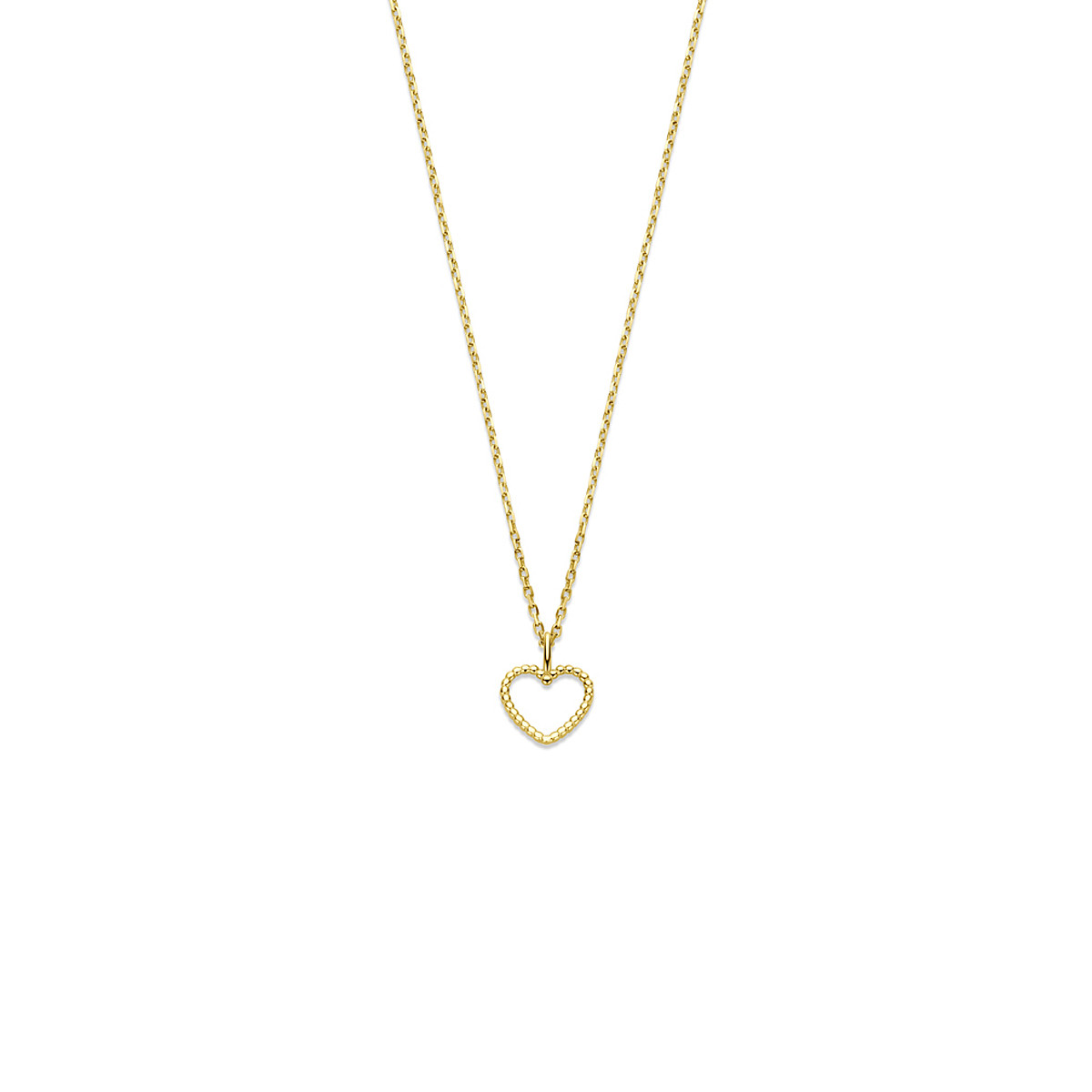 Gouden ketting met glanzend hartje hanger 11,5 x 8,5 mm- Lengte 42-44-45 cm
