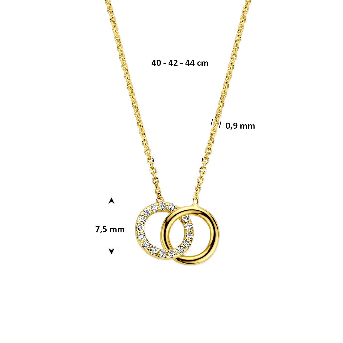Gouden ketting met glanzende en lab grown diamanten cirkel 0.09 crt 0.9 mm breed - Lengte 40-42-44 cm