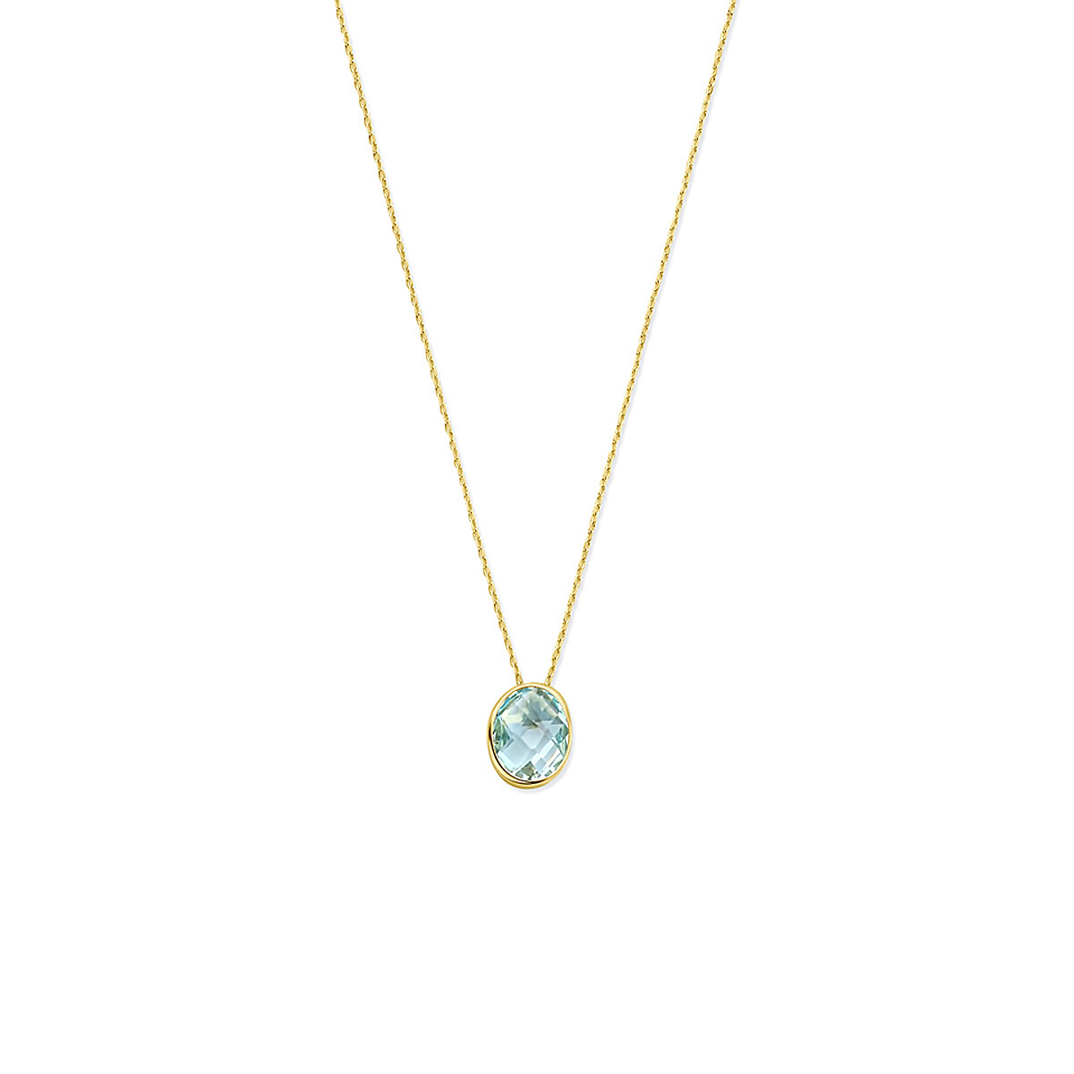 Gouden ketting met glanzende ovale topaas hanger - Lengte 41-43-45 cm