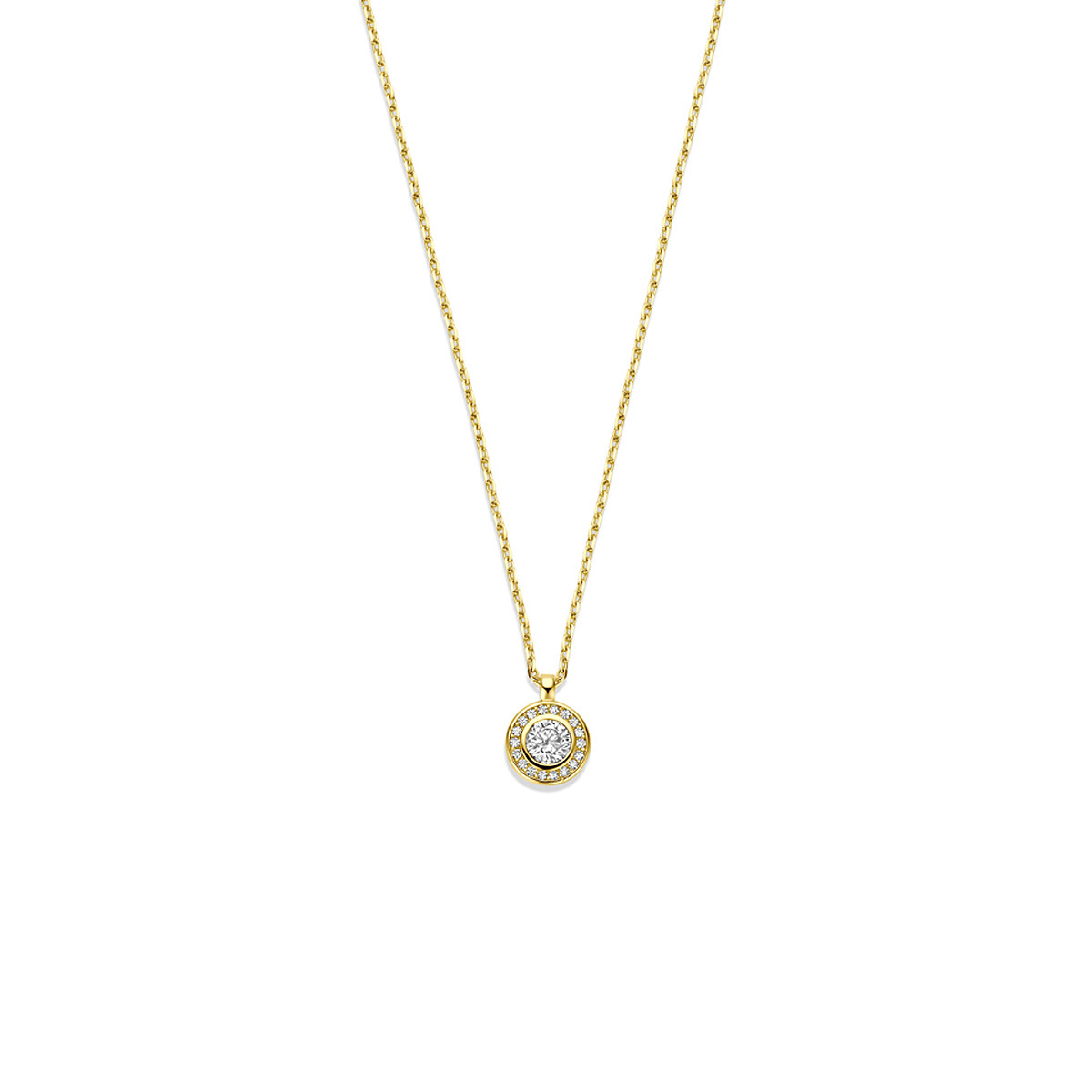 Gouden ketting met hanger zirkonia rond anker schakels - Lengte 41-43-45 cm