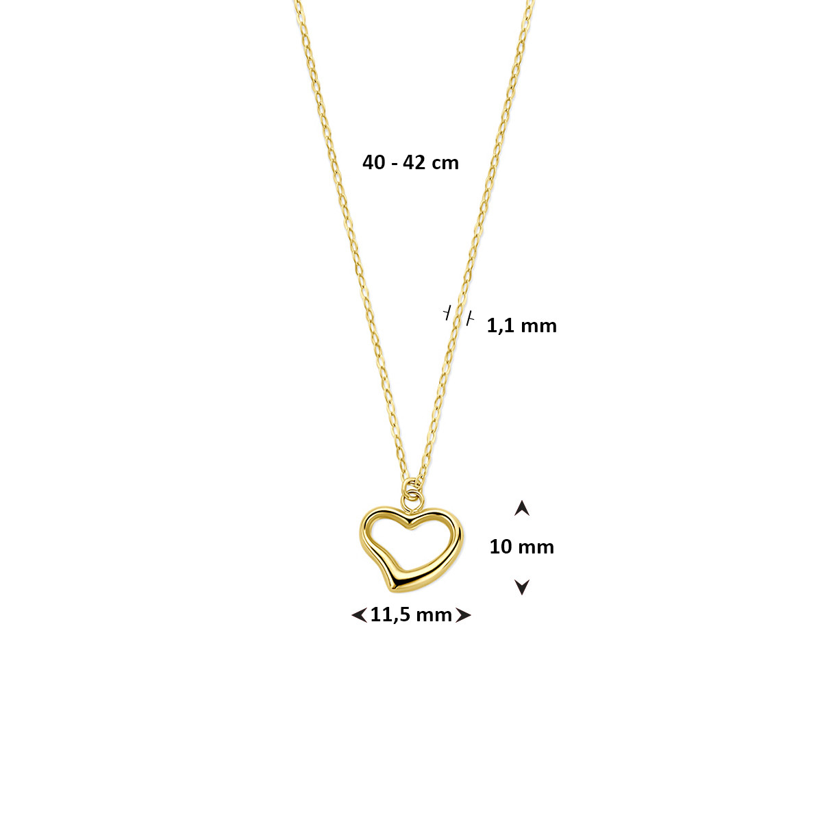 Gouden ketting met hartje hanger en anker schakel glanzend afgewerkt - Lengte 40-42 cm