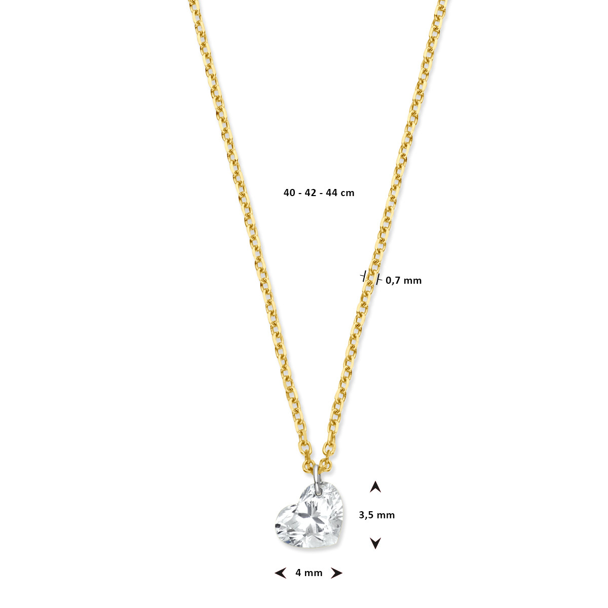 Gouden ketting met hartje van lab grown diamant 0.25 crt - Lengte 40 cm, 42 cm en 44 cm