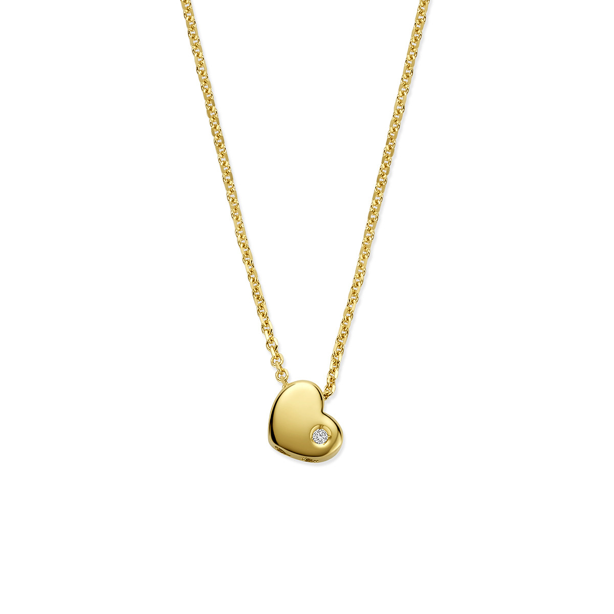 Gouden ketting met hartjes hanger en 0.01 crt lab grown diamant - Lengte 36-38-40 cm