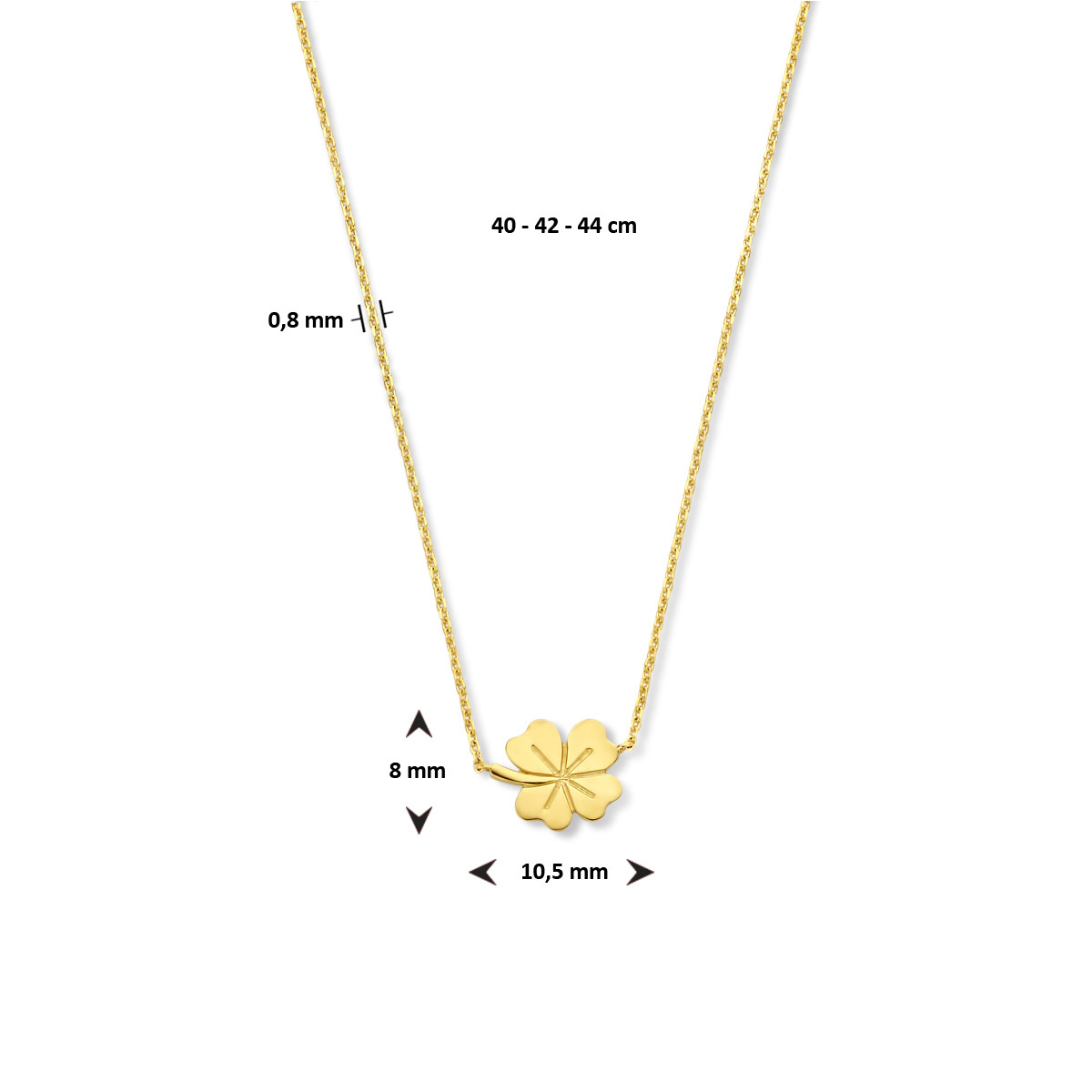 Gouden ketting met klavertje vier - Lengte 40 - 42 - 44 cm