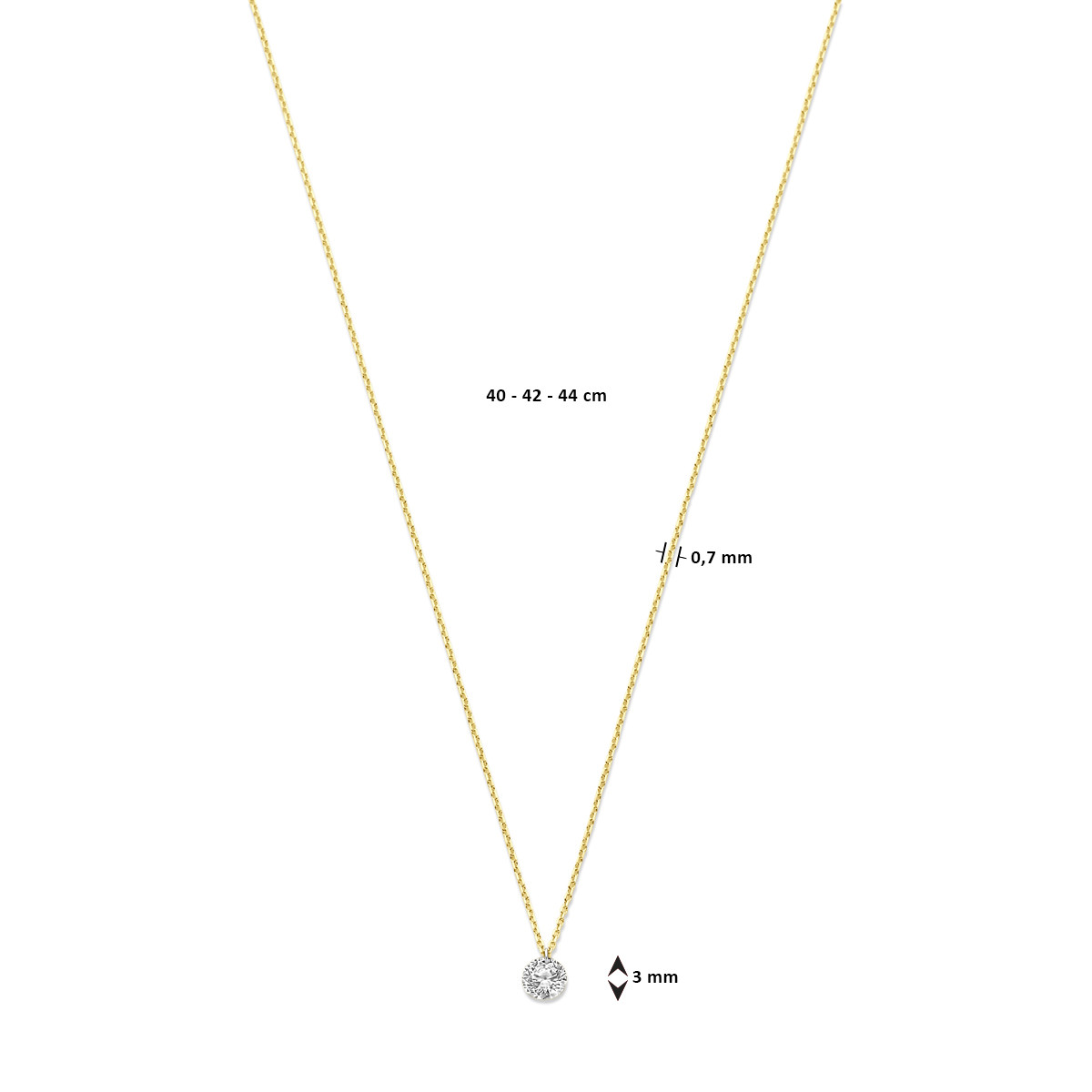 Gouden ketting met lab grown diamant 0.25 crt - Lengte 40 cm, 42 cm en 44 cm