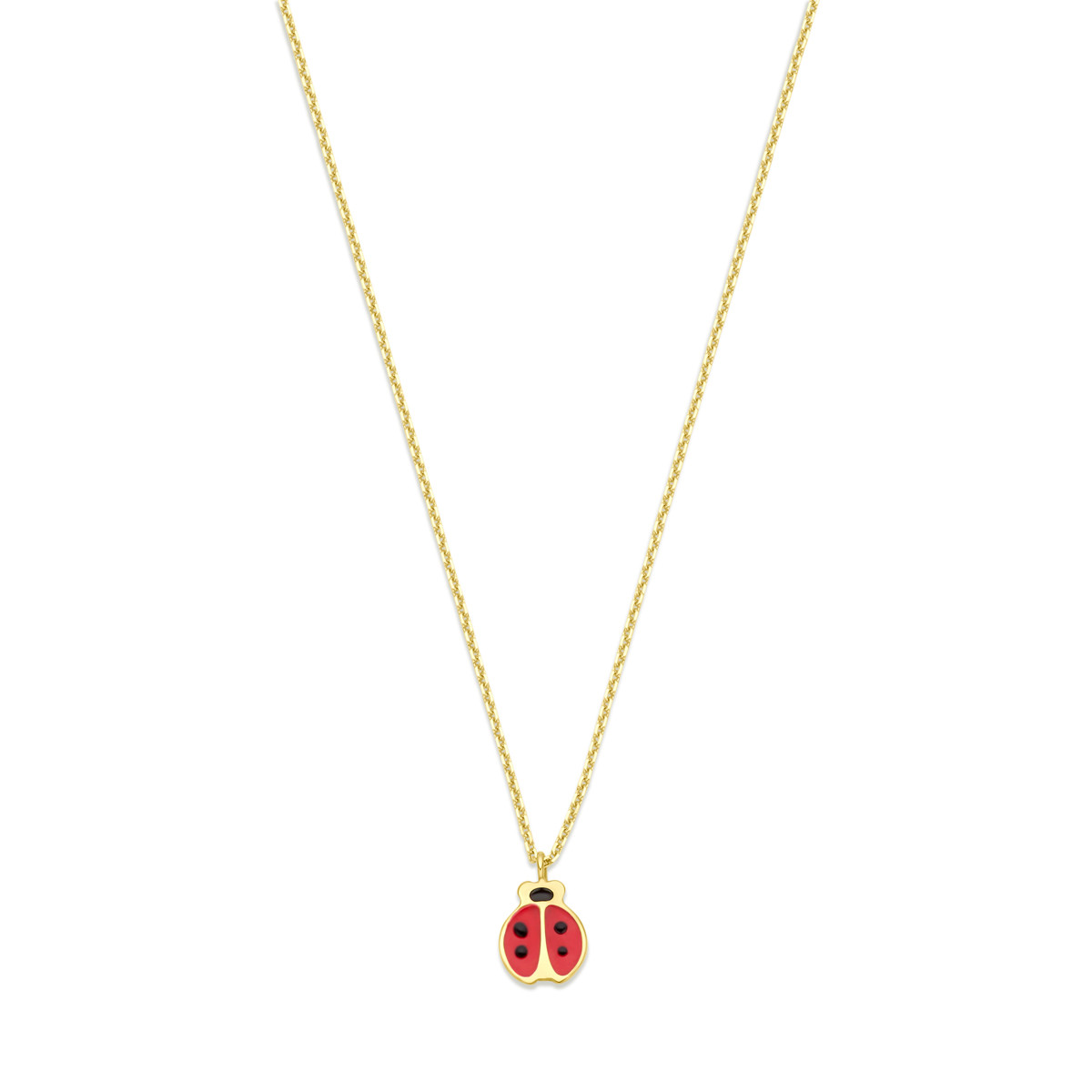 Gouden ketting met lieveheersbeestje van goud en emaille - Lengte 36 cm, 38 cm en 40 cm