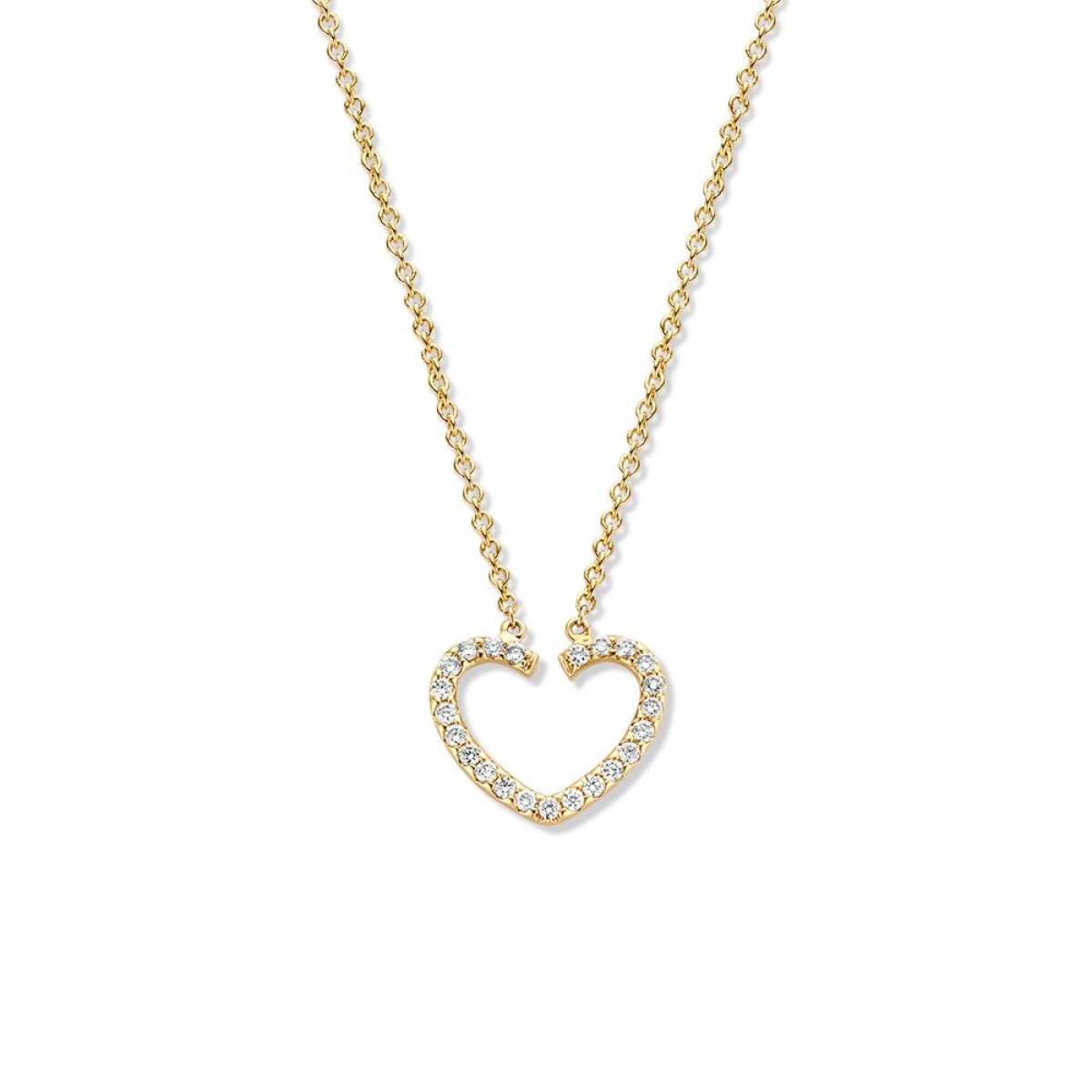 Gouden ketting met open harthangertje diamant 0.12 crt
