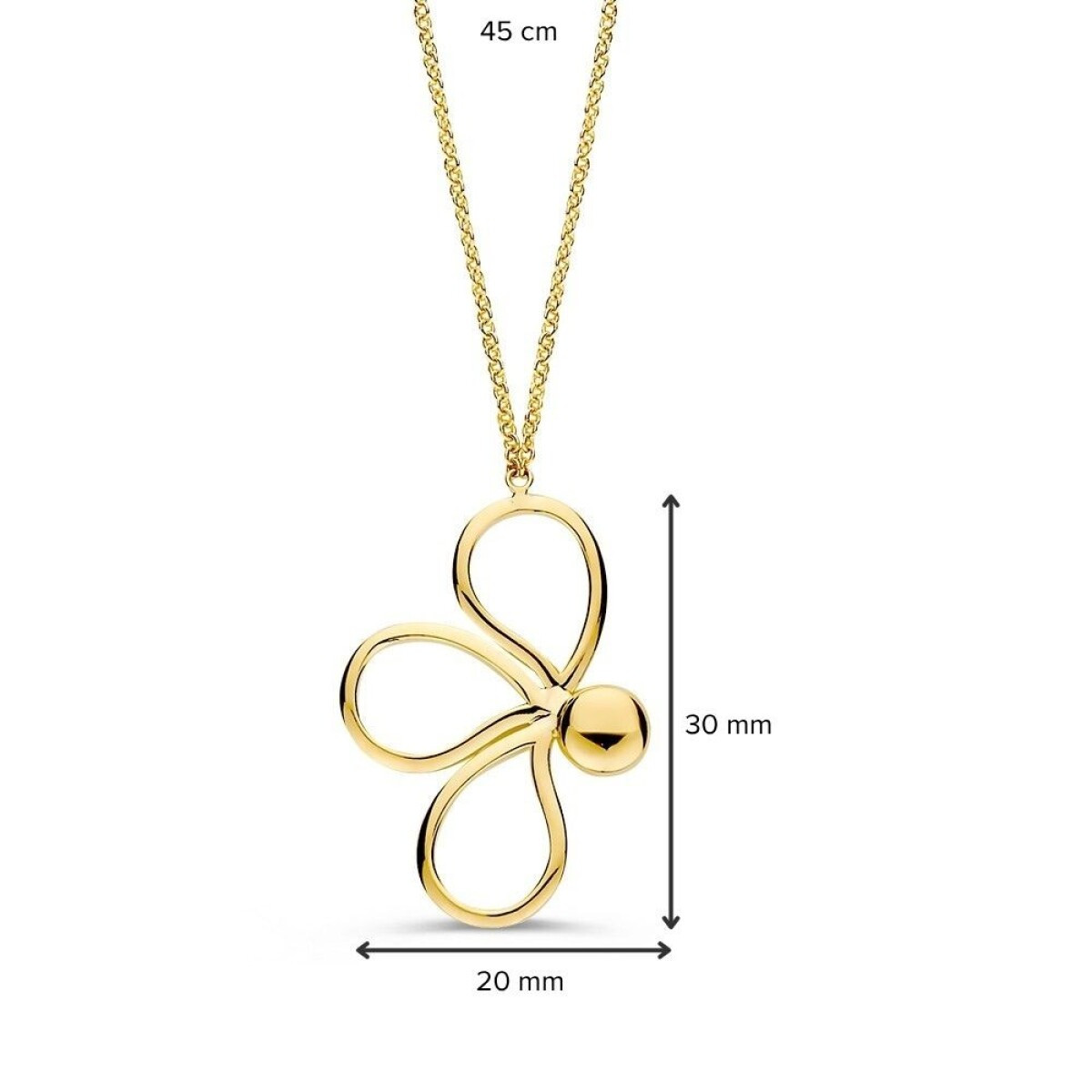 Gouden ketting met opengewerkte bloemen hanger 20 mm x 30 mm - Lengte 45 cm