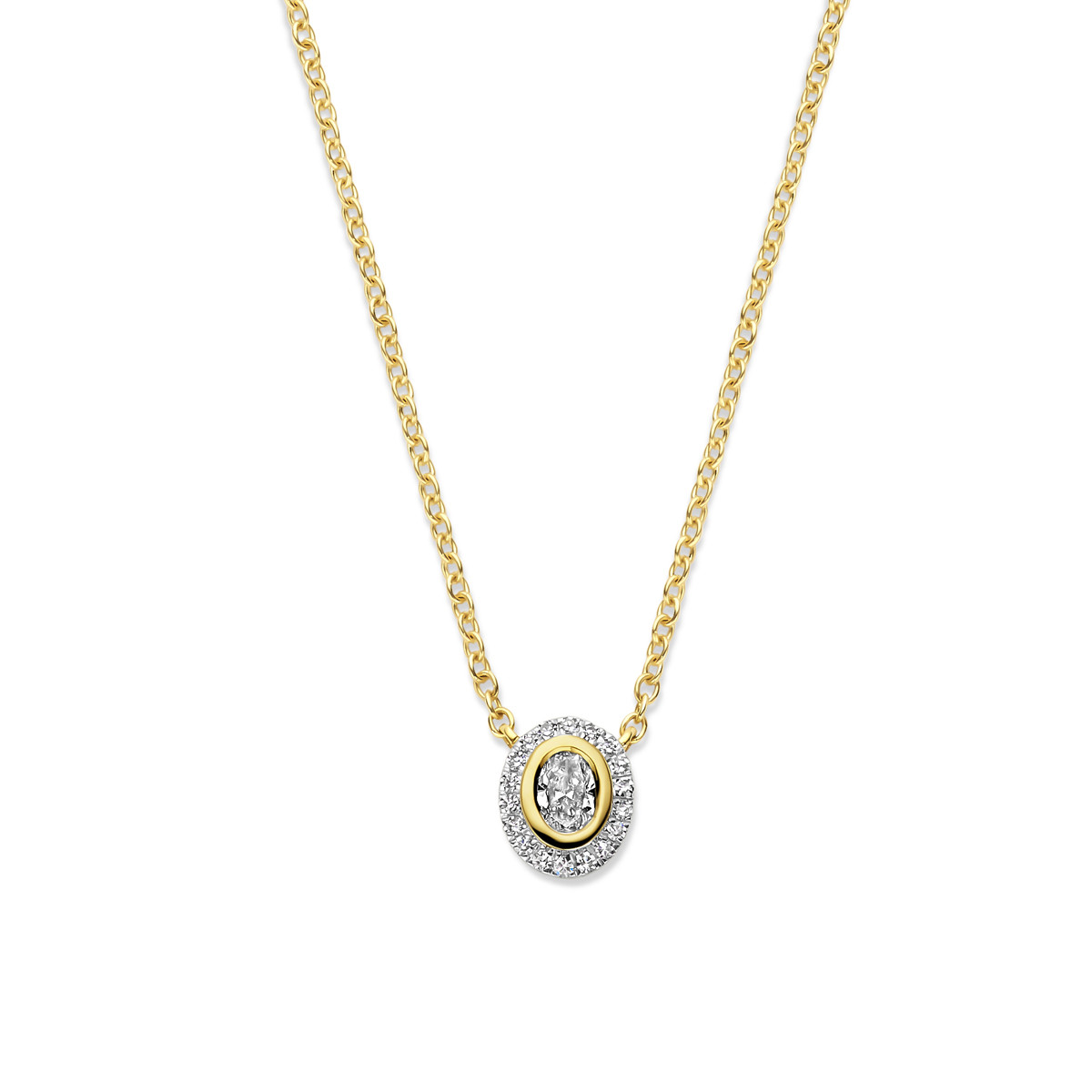Gouden ketting met ovale diamanten hanger 0.25 crt - Lengte 40 cm, 42 cm, 44 cm