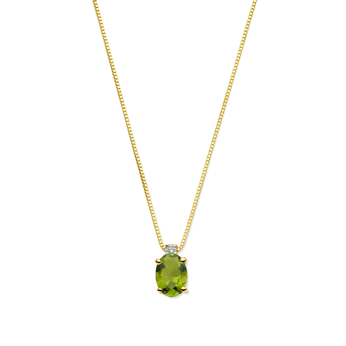 Gouden ketting met ovale groene toermalijn en 0.02 crt diamant - Lengte 40-42-44 cm