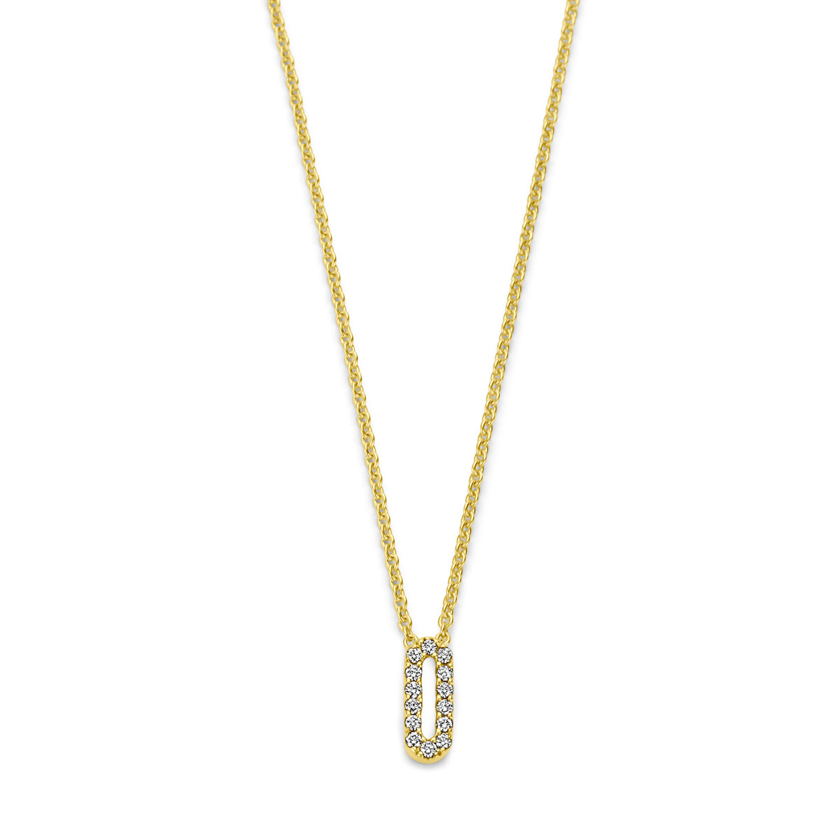 Gouden ketting met papercliphanger ingezet met diamanten - Lengte 43-44-45 cm