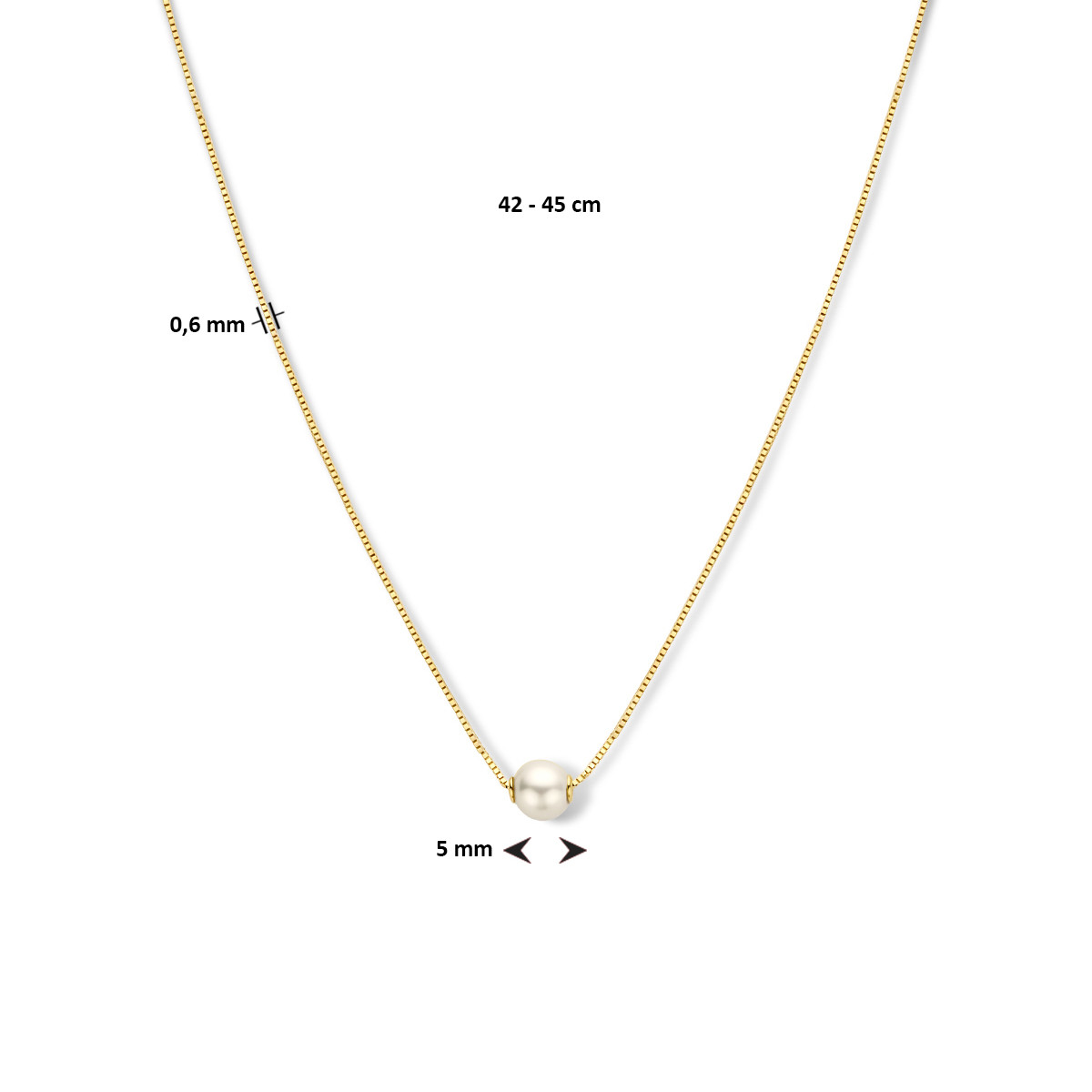 Gouden ketting met parel 42-45 cm