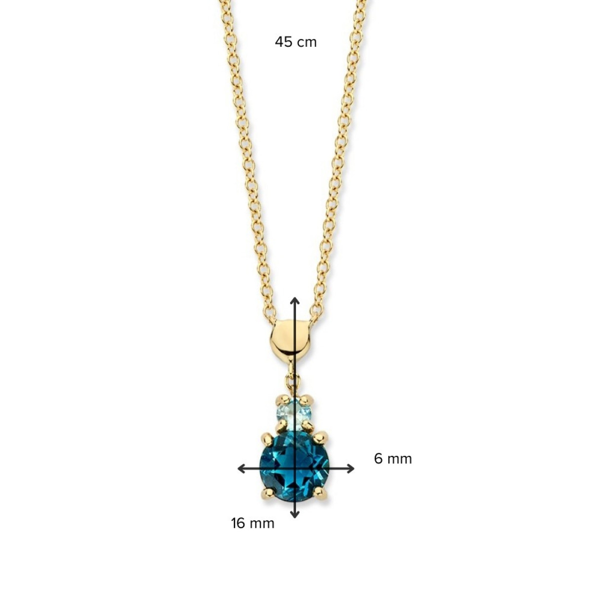 Gouden ketting met prachtige London blue topaas en topaas hanger - Lengte 45 cm