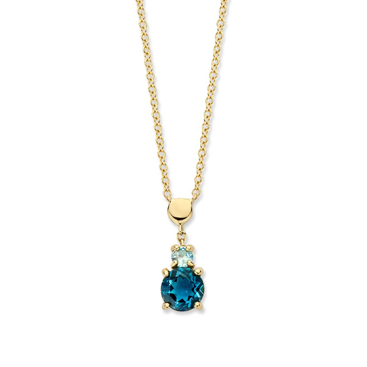 Gouden ketting met prachtige London blue topaas en topaas hanger - Lengte 45 cm