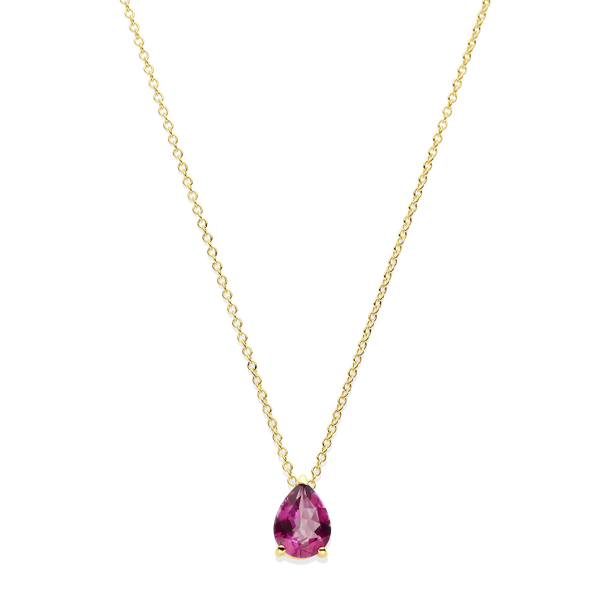 Gouden ketting met roze topaas in druppelvorm 6 mm x 9 mm - Lengte 42-44 cm