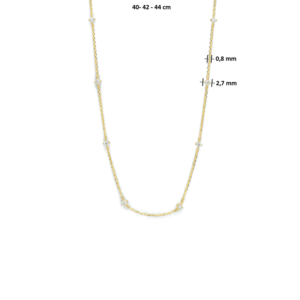 Gouden ketting met transparante zirkonia briljant geslepen - Lengte 40-42-44 cm
