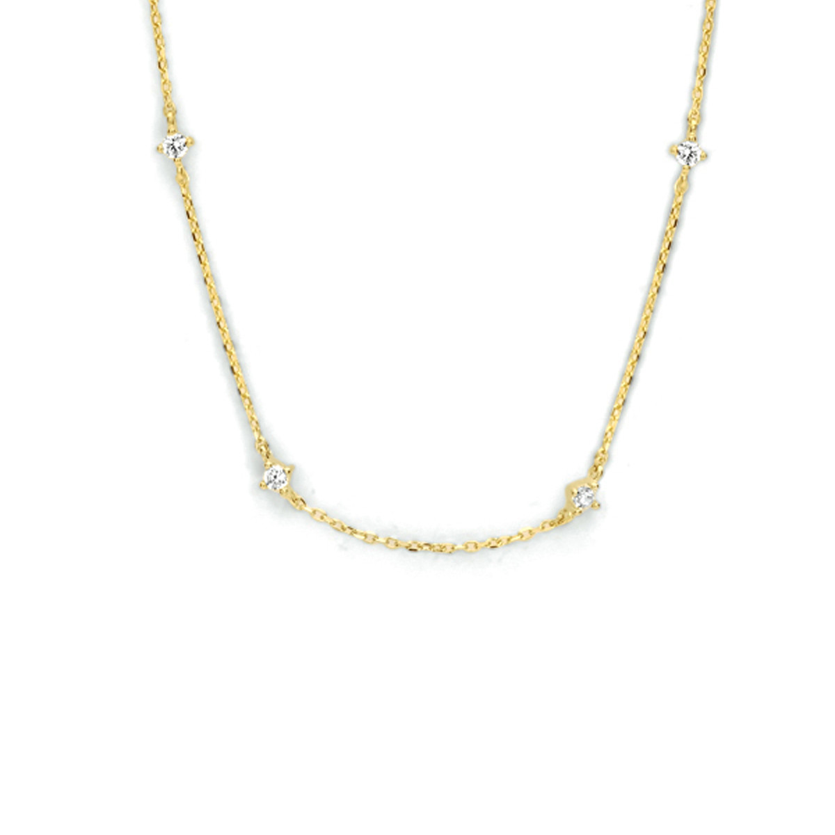 Gouden ketting met transparante zirkonia briljant geslepen - Lengte 40-42-44 cm