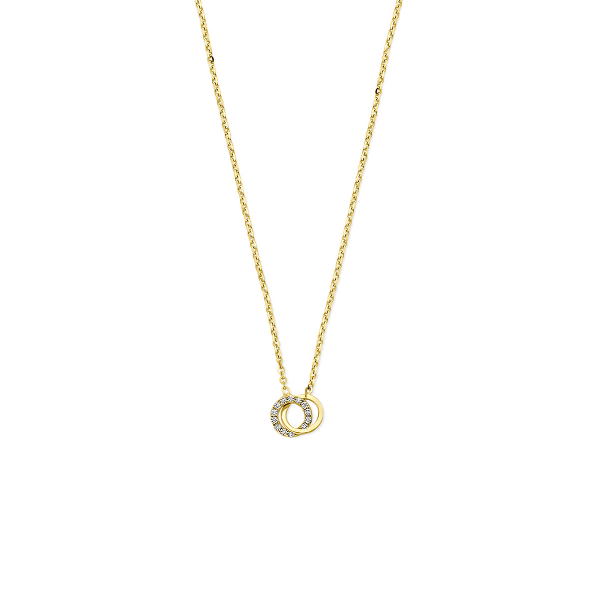 Gouden ketting met twee ronde hangers en transparante zirkonia - Lengte 40-42-44 cm