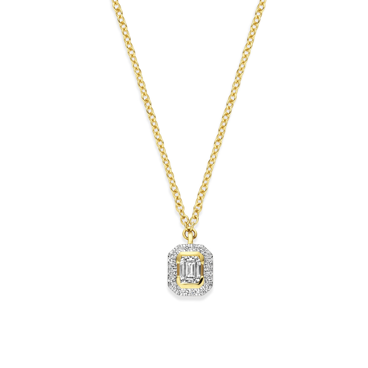 Gouden ketting met vierkante diamanten hanger 0.255 crt - Lengte 40 cm, 42 cm, 44 cm