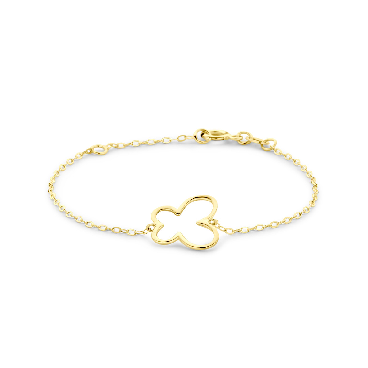 Gouden kinder armband met opengewerkt vlindertje - Lengte 11 cm, 13 cm