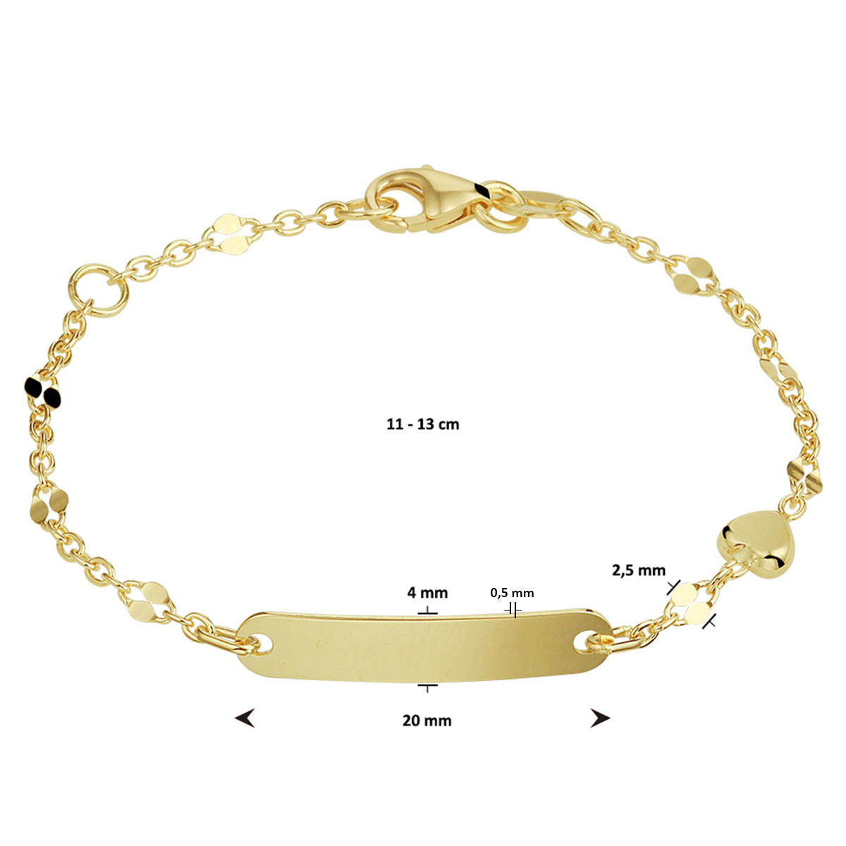 Gouden kinderarmband met hartje graveerbaar - Lengte 11 - 13 cm