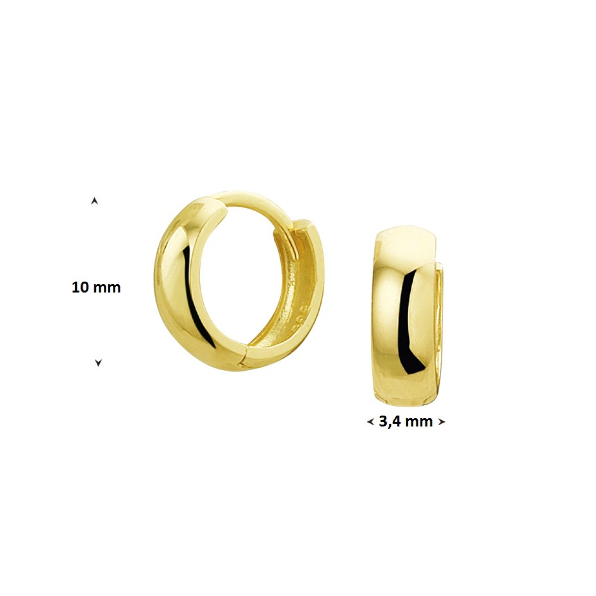 Gouden klapcreolen 10 mm bij 3.5 mm