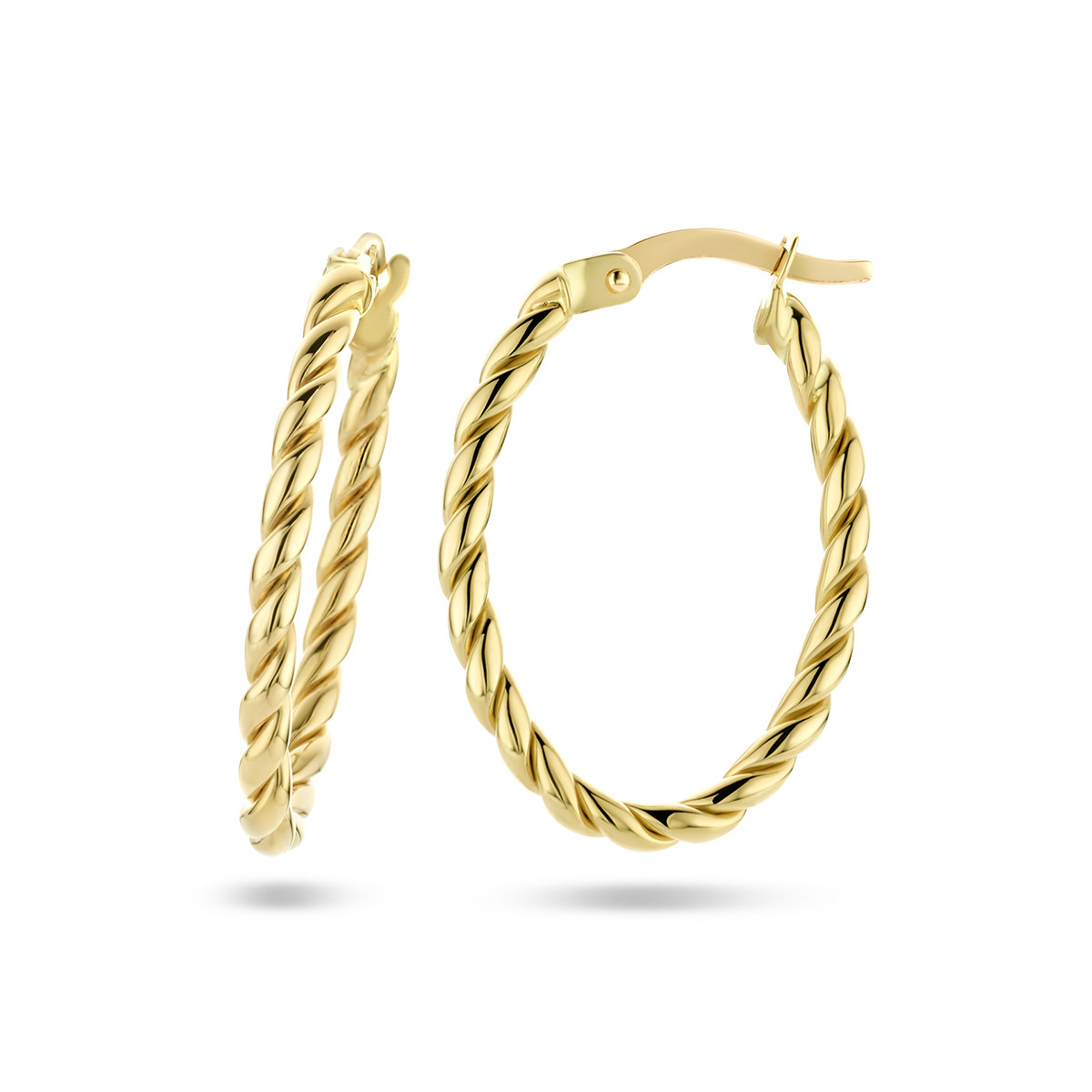 Gouden klapoorringen gedraaid 2 mm breed - Diameter 24 mm