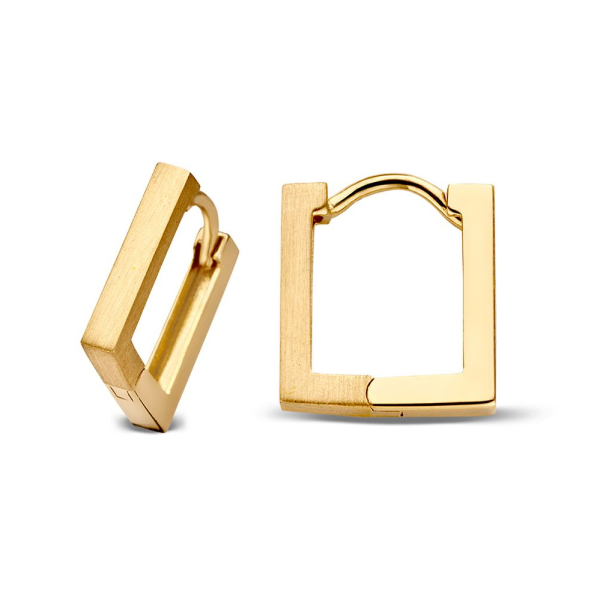 Gouden klapoorringen rechthoeken mat en glanzend 1.8 mm breed - Hoogte 10 mm