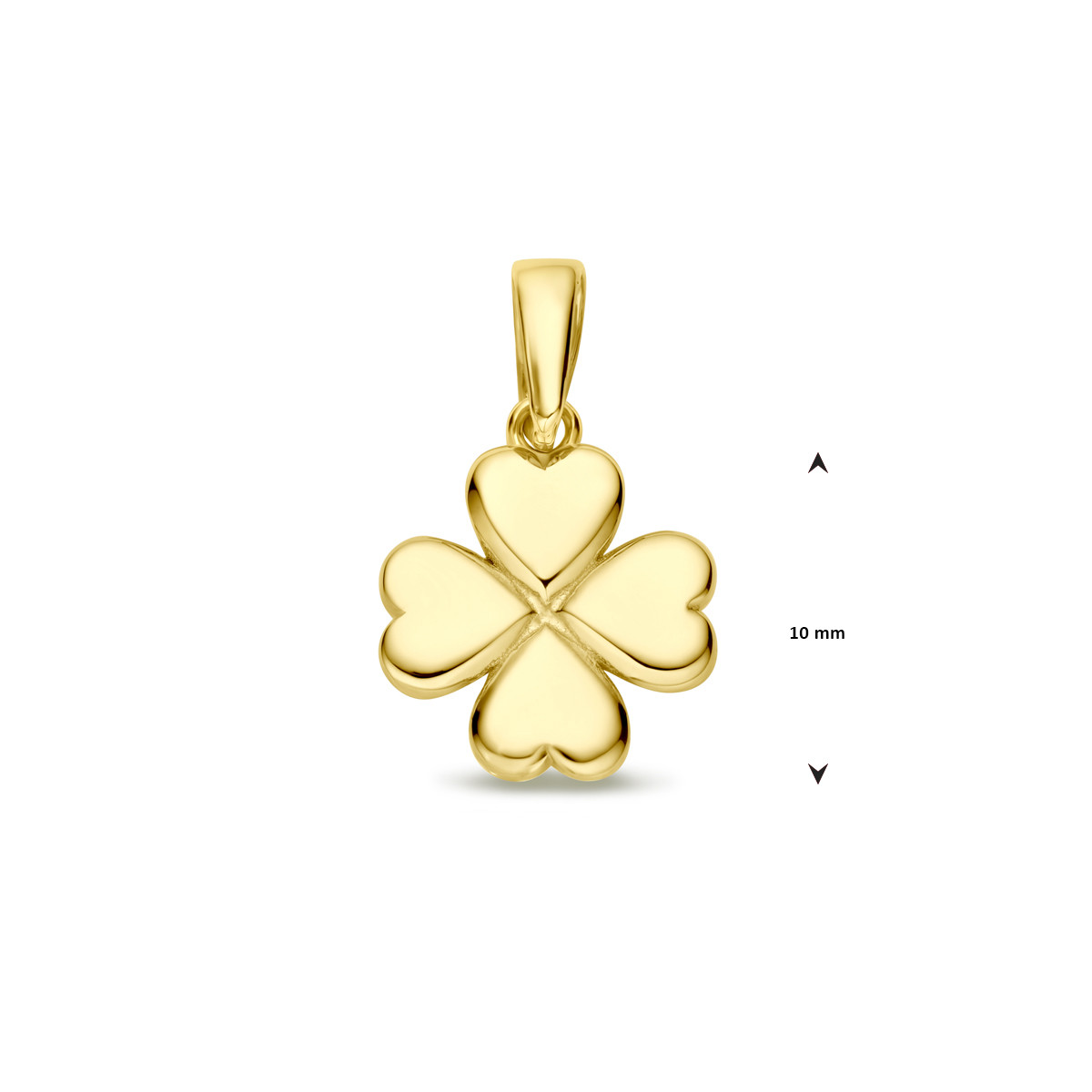 Gouden klavertje vier hanger - Diameter 10 mm